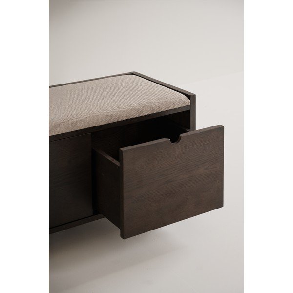 Tumša dabīga toņa ozola masīvkoka apavu plaukts ar soliņu 80x47x41 cm Hillmond – Rowico-image-4