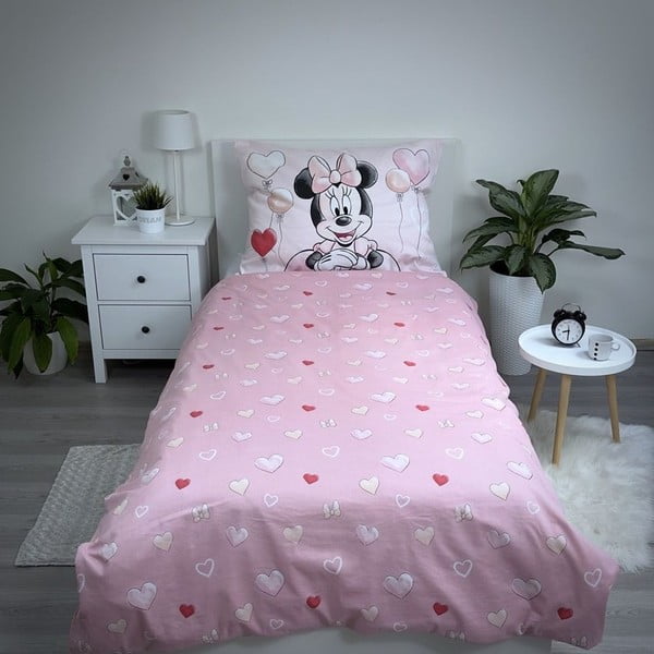 Rozā vienguļamā kokvilnas bērnu gultas veļa 140x200 cm Minnie "Balloon" – Jerry Fabrics-image-2