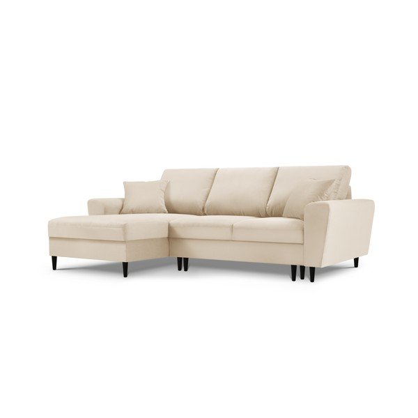 Bēšs velveta salokāms stūra dīvāns ar uzglabāšanas vietu (ar kreiso stūri/ar zvilni) Kyoto – Cosmopolitan Design-image-4