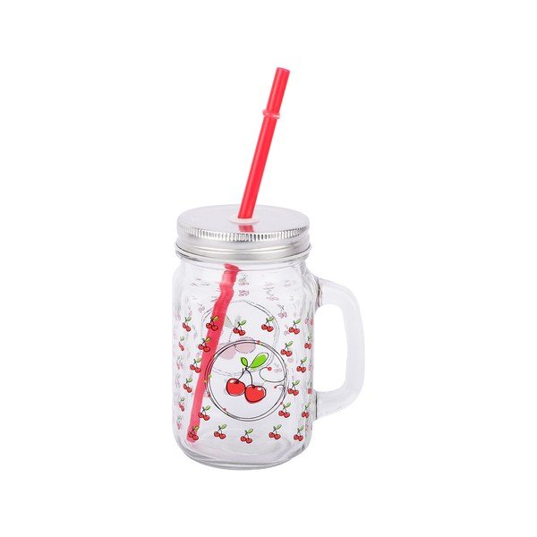 Stikla burka ar salmiņu Tantitoni Cherry, 475 ml