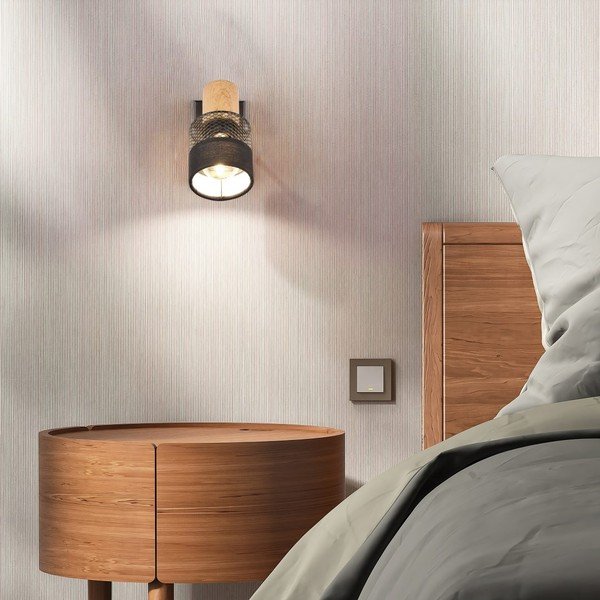 Melna/dabīga toņa sienas lampa ø 7 cm Nandini – Trio-image-1