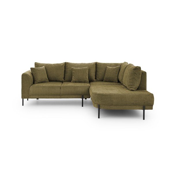 Zaļš stūra dīvāns no šenila auduma (ar labo stūri/L veida) Mauris  – Ropez