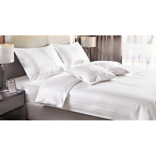 Balta vienguļamā trīsdaļīga gultas veļa 140x200 cm Hotel stripe – JAHU collections