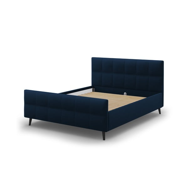 Tumši zila mīksta divguļamā gulta ar režģi 140x200 cm Gigi – Micadoni Home