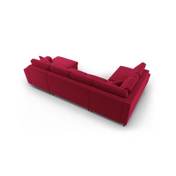 Sarkans samta salokāms stūra dīvāns ar uzglabāšanas vietu (ar kreiso stūri/U veida) Kyoto – Cosmopolitan Design-image-4