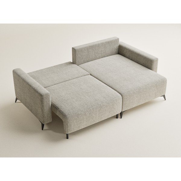 Bēšs salokāms stūra dīvāns no šenila auduma ar uzglabāšanas vietu (ar labo stūri/ar zvilni) Leon – Maison de Rêve-image-3