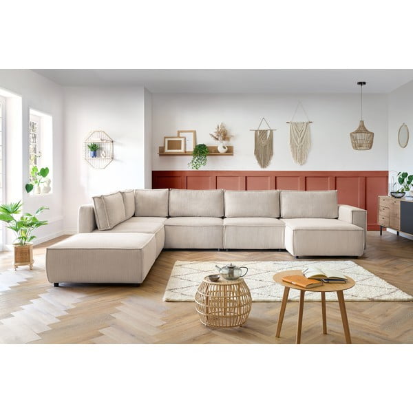 Krēmkrāsas velveta stūra dīvāns (ar kreiso stūri/U veida) Nihad modular – Bobochic Paris-image-1