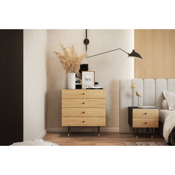 Melna/dabīga toņa augsta kumode ar ozolkoka imitāciju 80x87 cm Jugend – Woodman-image-1