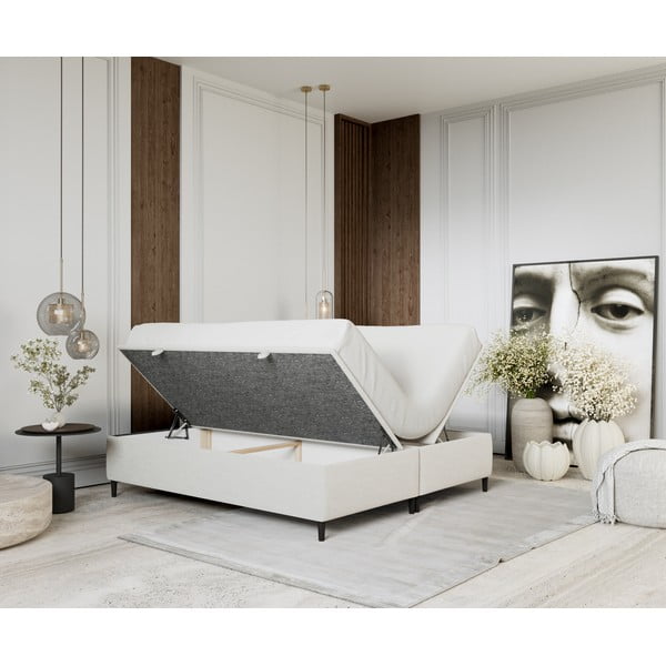 Krēmkrāsas polsterēta divvietīga gulta ar veļas kasti 160x200 cm Tate – Maison de Rêve-image-2