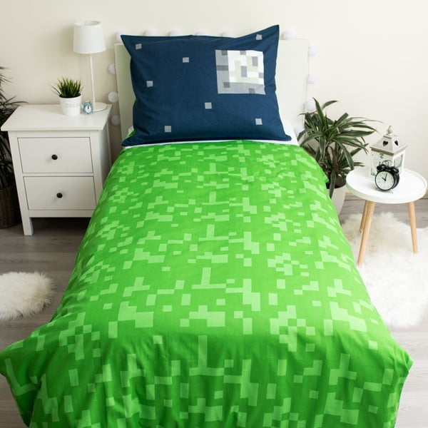 Zaļa/zila vienguļamā kokvilnas bērnu gultas veļa 140x200 cm Minecraft "Sssleep Tight" – Jerry Fabrics-image-2