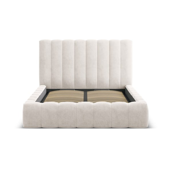 Krēmkrāsas polsterēta divvietīga gulta ar veļas kasti un redelēm 200x200 cm Kelp – Micadoni Home-image-3