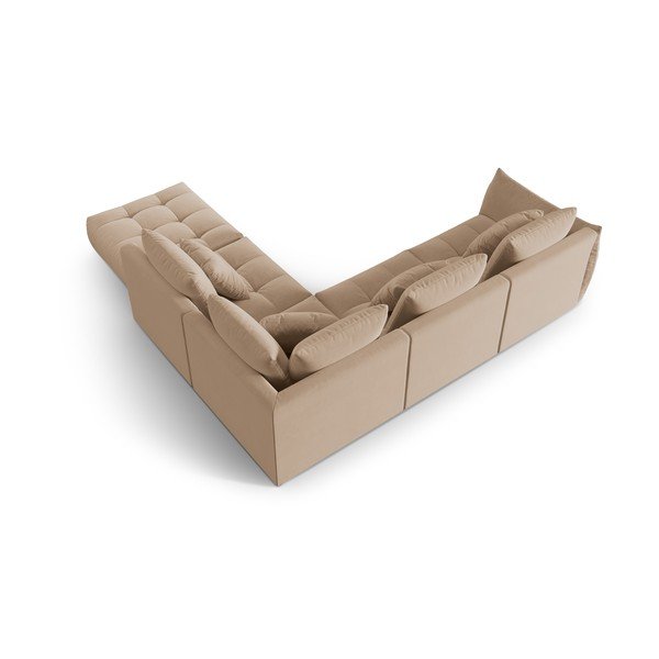 Bēšs samta stūra dīvāns (ar labo stūri/L veida) Bloom – Micadoni -image-3