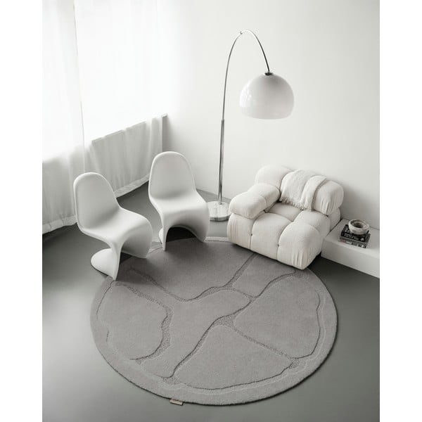 Pelēks vilnas apaļš paklājs ø 120 cm Morphic Organica – Agnella-image-1