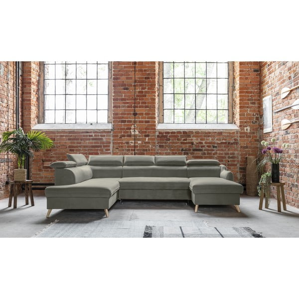 Gaiši pelēks samta salokāms stūra dīvāns (ar kreiso stūri/U veida) Sweet Harmony – Miuform-image-1