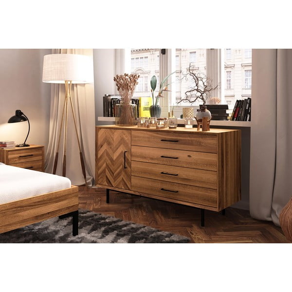 Dabīga toņa zema kumode no ozolkoka 144x80 cm Abies – The Beds-image-3