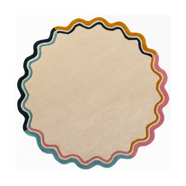 Dabīga toņa ar rokām darināts vilnas apaļš paklājs ø 180 cm Leo Scallop – Flair Rugs