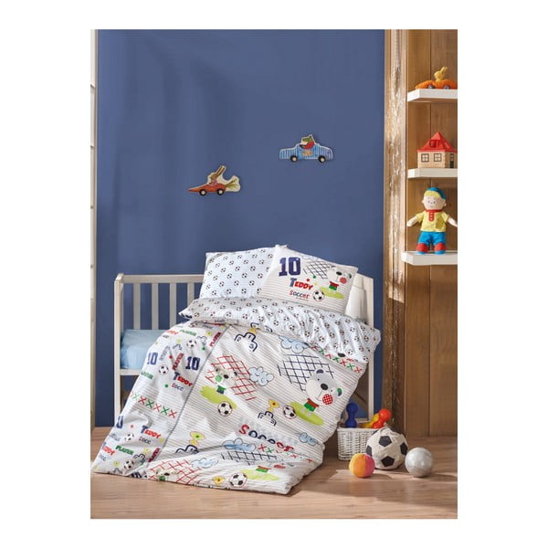 Kokvilnas bērnu gultasveļas komplekts ar palagu Futbols, 100 x 150 cm