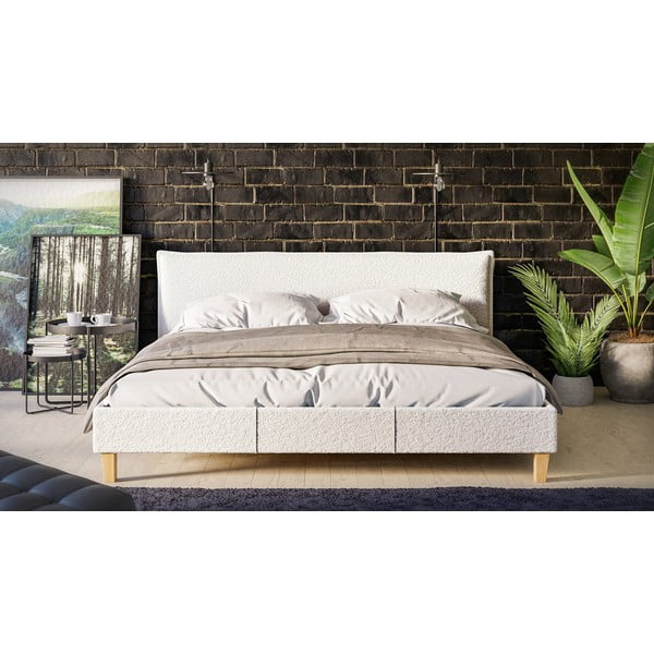 Krēmkrāsas mīksta divvietīga gulta ar režģi 180x200 cm Tina – Ropez-image-1