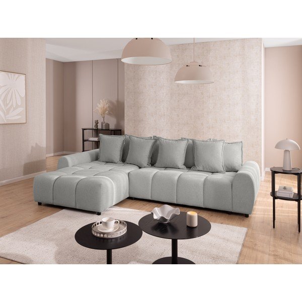 Gaiši pelēks stūra dīvāns (ar kreiso stūri/ar zvilni) Albane  – Ropez-image-1