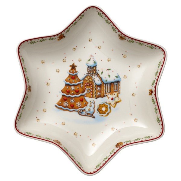 Sarkanbalts porcelāna servīzes trauks zvaigznes formā Villeroy & Boch Gingerbread Village, 24,5 x 24,5 cm-image-3
