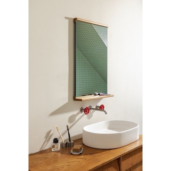 Sienas spogulis ar plauktu ar masīvkoka rāmi 50x75 cm Lun – noo.ma-image-1