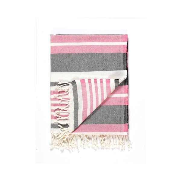 Rozīgi pelēks pludmales dvielis ar kokvilnas maisījumu Kate Louise Cotton Collection Line Pink Grey, 100 x 180 cm-image-3