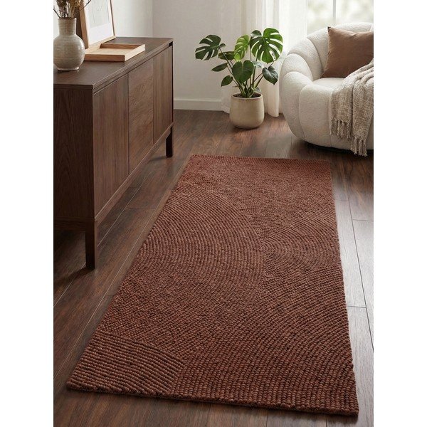 Ķieģeļu sarkans ar rokām darināts vilnas celiņa paklājs 80x300 cm Calmio – Hanse Home-image-1