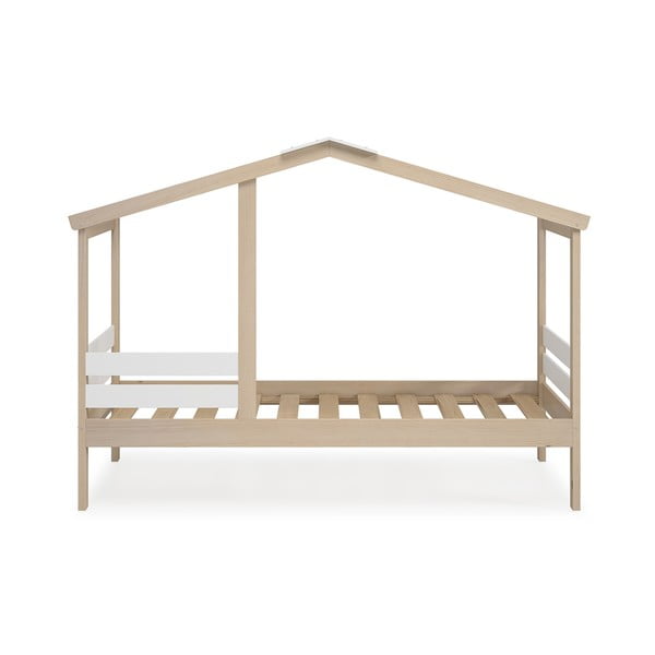 Balta/dabīga toņa bērnu gulta mājas formā ar priedes koka imitāciju 90x190 cm Angel – Marckeric