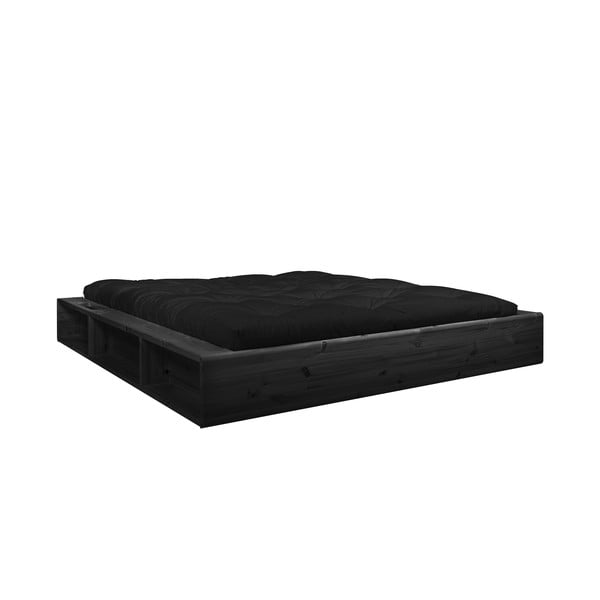 Melna masīvkoka divguļamā gulta ar uzglabāšanas vietu un melnu futonu Double Latex Karup Design Ziggy, 180 x 200 cm