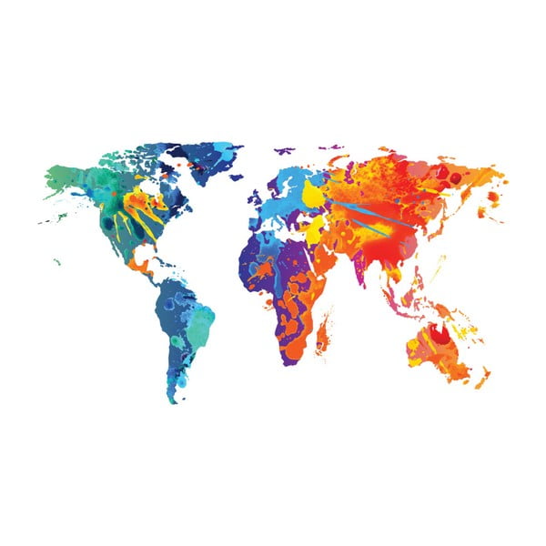 Sienas uzlīme Ambiance Sienas uzlīme Worlds Map Design akvarelis, 60 x 105 cm-image-2