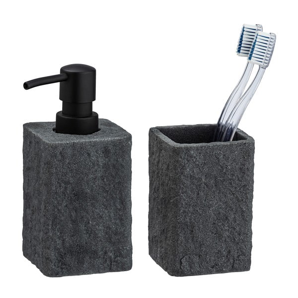 Antracīta pelēks polirezīna vannas istabas piederumu komplekts Villata – Wenko