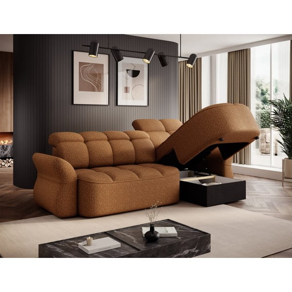 Dzeltens/brūns samta salokāms/ar uzglabāšanas vietu stūra dīvāns (ar labo stūri/ar zvilni) Beneth – ELTAP-image-4