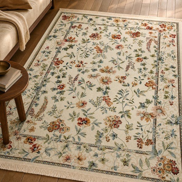 Krēmkrāsas viskozes paklājs 95x140 cm Oriental Flowers – Nouristan-image-1
