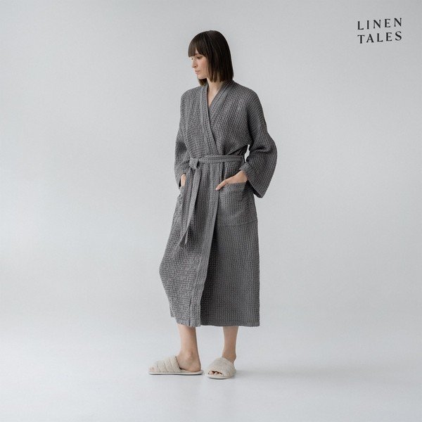 Tumši pelēks halāts izmērs S/M Honeycomb – Linen Tales-image-1