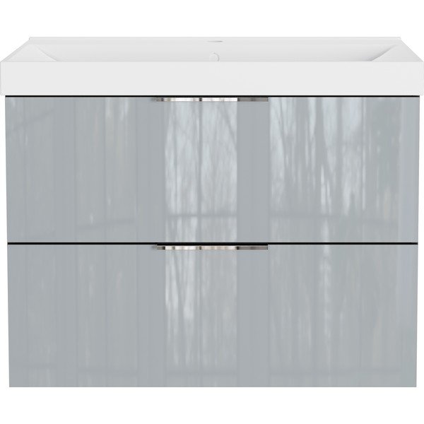 Pelēks spīdīgs piekarams skapītis zem izlietnes 81x65 cm Celano – Germania-image-3