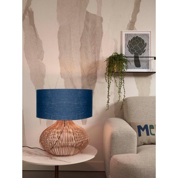 Tumši zila/dabīga toņa galda lampa ar auduma abažūru (augstums 60 cm) Kalahari – Good&Mojo-image-2