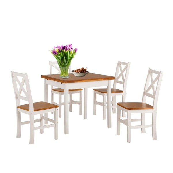 Støraa Marlon balts pusdienu galda un 4 masīvkoka krēslu komplekts