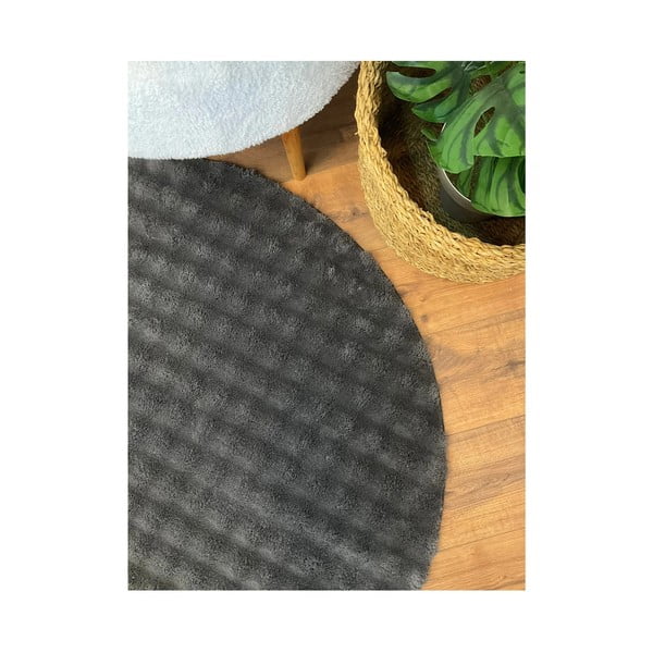 Antracīta pelēks mazgājams apaļš paklājs ø 200 cm Bubbly – Oyo Concept-image-3