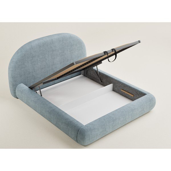 Gaiši zila polsterēta divvietīga gulta ar veļas kasti un redelēm 140x200 cm Maumere – Maison de Rêve-image-2