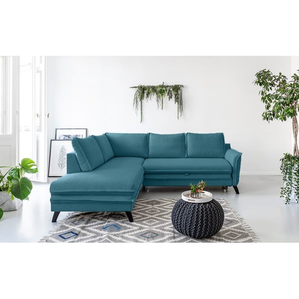 Tirkīza zils izlaižams stūra dīvāns Miuform Charming Charlie L, kreisais stūris-image-1