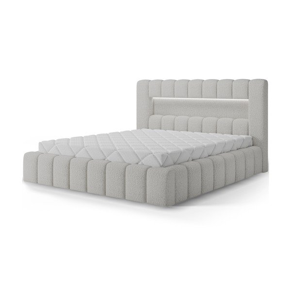 Krēmkrāsas polsterēta divvietīga gulta ar veļas kasti ar redelēm 140x200 cm Lamica – ELTAP
