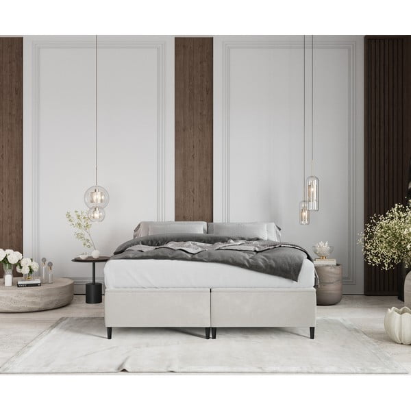 Krēmkrāsas polsterēta divvietīga gulta ar veļas kasti 160x200 cm Tate – Maison de Rêve-image-3