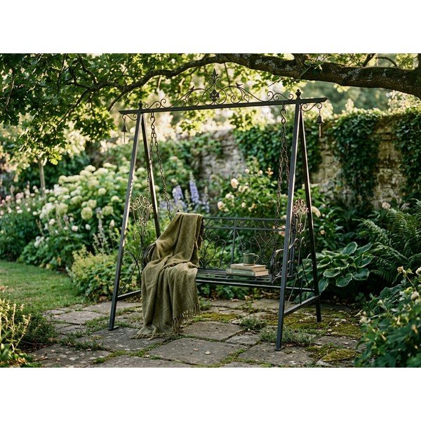Melnā metāla dārza šūpoles Kari – Garden Pleasure-image-1