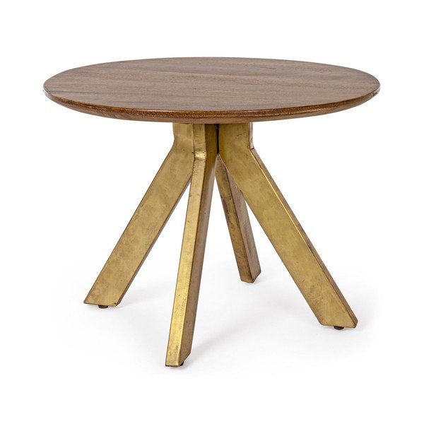 Zelta krāsas/tumša dabīga toņa mango masīvkoka apaļš žurnālgaldiņš ø 60 cm Sherman – Bizzotto