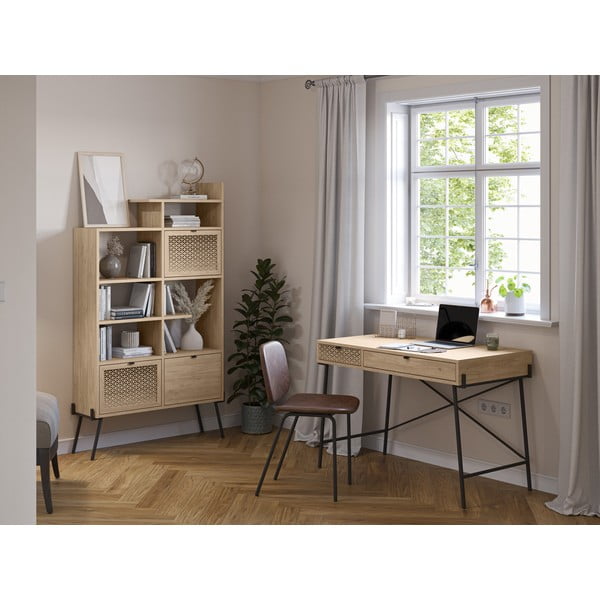 Dabīga toņa grāmatplaukts ar ozolkoka imitāciju 95x170 cm Ecrin – Marckeric-image-1