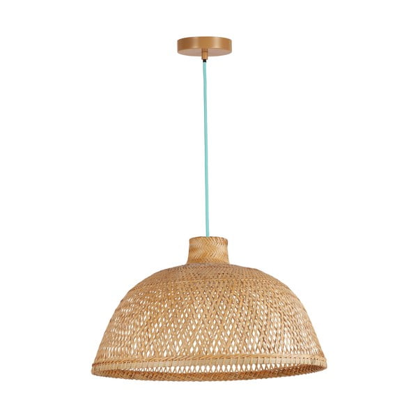 Tirkīzzila/dabīga toņa piekaramā lampa ar bambusa abažūru ø 52 cm – SULION