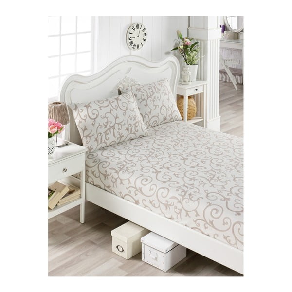 Gaiši smilškrāsas kokvilnas gultas pārklāji un 2 spilvendrānas vienvietīgai gultai Cantejo Punteja, 100 x 200 cm