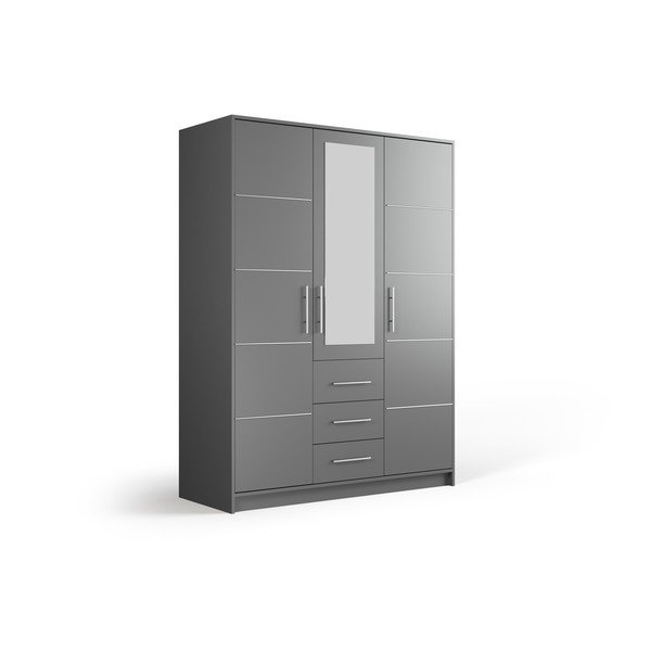 Pelēks drēbju skapis ar spoguli 147x200 cm Derry – Cosmopolitan Design-image-2