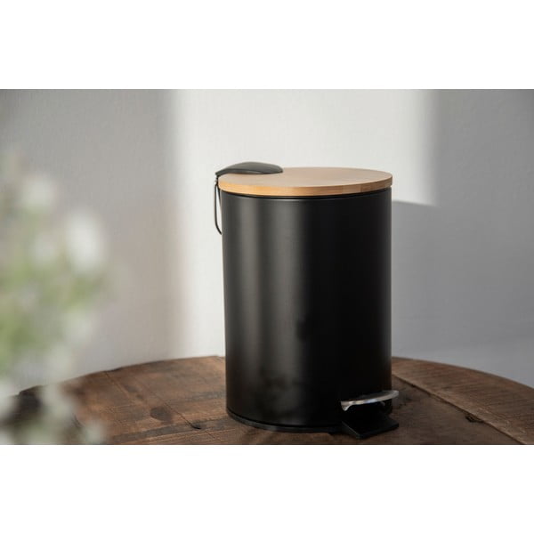 Melna atkritumu tvertne ar bambusa vāku Wenko Tortona, 3 litri-image-4