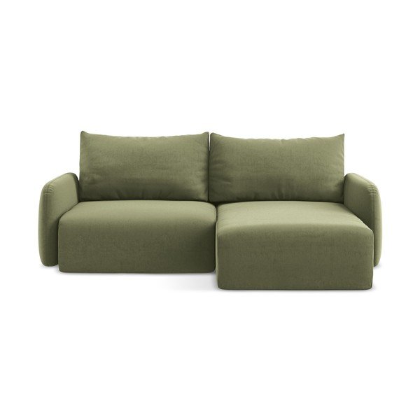 Zaļš samta salokāms stūra dīvāns ar uzglabāšanas vietu (ar labo stūri/ar zvilni) Kalena – Makamii